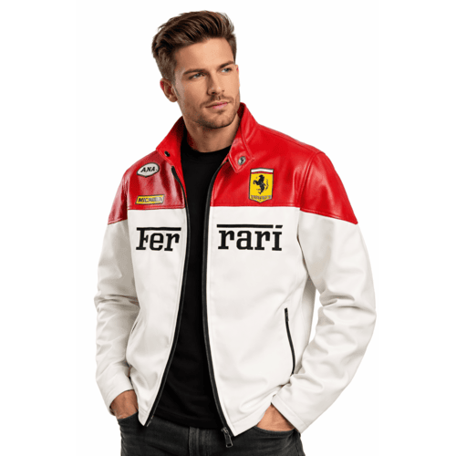 Ferrari Racing Leather Jacket Premium Motorsport Style Rider Outerwear with Bold Speed-Inspired Design