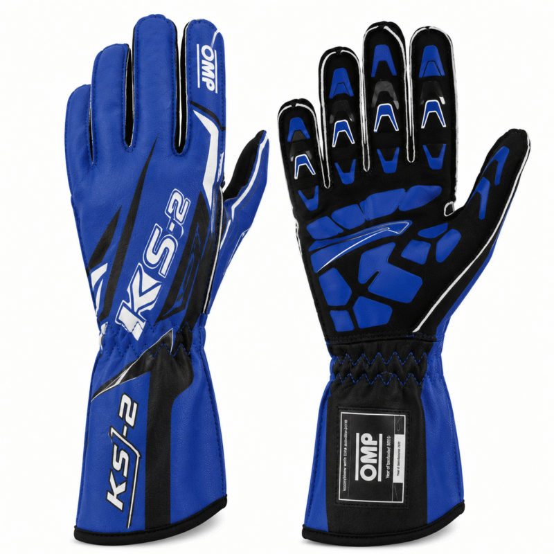 blue black racing gloves omp ks2 karting glove pair palm grip driving safety wear track day gauntlet gloves