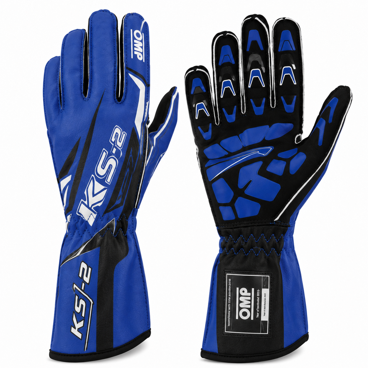 blue black racing gloves omp ks2 karting glove pair palm grip driving safety wear track day gauntlet gloves