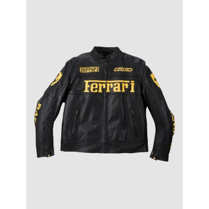Ferrari-Style Racing Leather Jacket for Men – Premium Moto Design