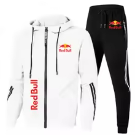 Red Bull Racing Two-Piece Tracksuit – Hoodie and Track Pants Set with Polyester Fleece & Motorsport Logos