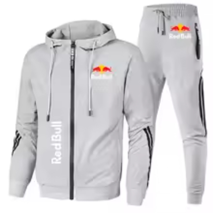 Red Bull Racing Two-Piece Tracksuit – Hoodie and Track Pants Set with Polyester Fleece & Motorsport Logos