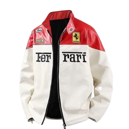 Ferrari Racing Leather Jacket Premium Motorsport Style Rider Outerwear with Bold Speed-Inspired Design