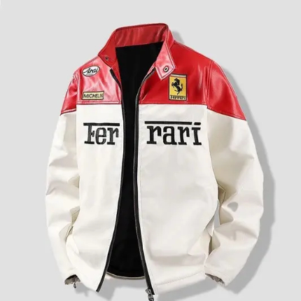 Ferrari-Style Racing Leather Jacket for Men – Premium Moto Design