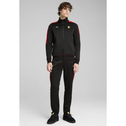 Ferrari Black Polyester Tracksuit with Full-Zip Jacket and Tapered Trousers