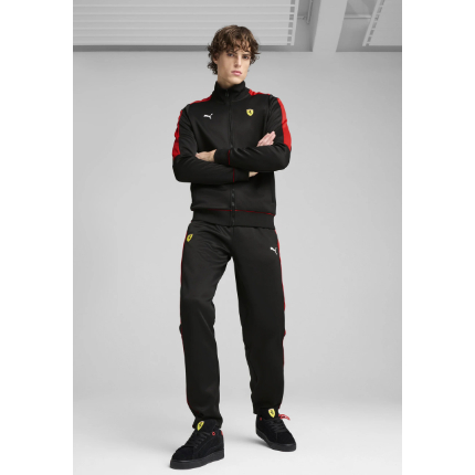 Ferrari Black Polyester Tracksuit with Full-Zip Jacket and Tapered Trousers