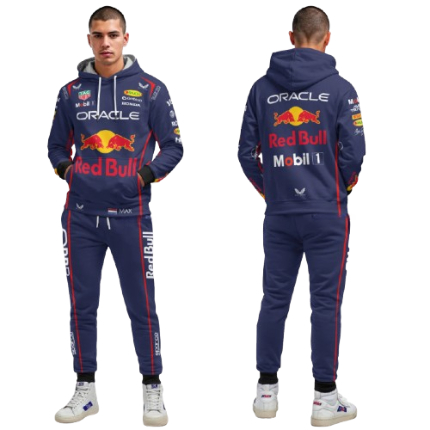 Red Bull Racing Tracksuit – Full-Zip Hoodie and Trousers Set with Printed Motorsport Graphics