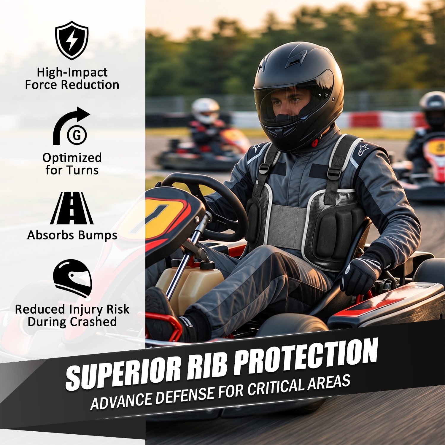 Go Kart Rib Protector for Adults & Youth – Adjustable Racing Chest Guard with Impact-Resistant Rib Protection - Image 3