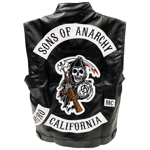 Sons of Anarchy Leather Vest – Genuine Cowhide Motorcycle Club Vest with Patches & Snap Zipper Closure Sons of Anarchy Leather Vest – Genuine Cowhide Motorcycle Club Vest with Patches & Snap Zipper Closure