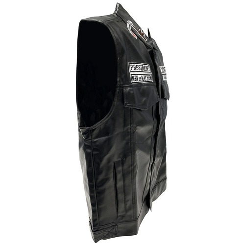 Sons of Anarchy Leather Vest – Genuine Cowhide Motorcycle Club Vest with Patches & Snap Zipper Closure Sons of Anarchy Leather Vest – Genuine Cowhide Motorcycle Club Vest with Patches & Snap Zipper Closure