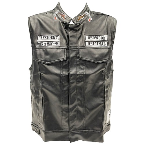 Sons of Anarchy Leather Vest – Genuine Cowhide Motorcycle Club Vest with Patches & Snap Zipper Closure Sons of Anarchy Leather Vest – Genuine Cowhide Motorcycle Club Vest with Patches & Snap Zipper Closure