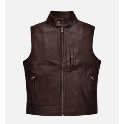 Men’s Road Shaper Leather Vest Cowhide Motorcycle Vest YKK Zip Mandarin Collar Ribbed Hem Slim Fit Design