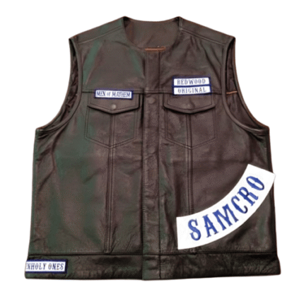 Sons of Anarchy Leather Vest – Cowhide Motorcycle Club Vest with Patches