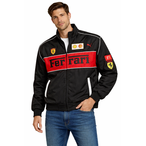 Vintage F1 Racing Jacket Motorsport Bomber Windbreaker with Embroidered Sponsor Style Patches Relaxed Fit Jacket