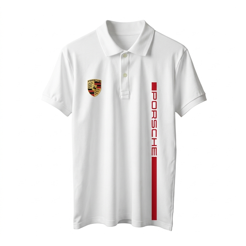 Motorsport Style Cotton Polo Shirt with Vertical Stripe Graphic Regular Fit