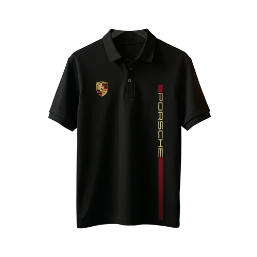 Motorsport Style Cotton Polo Shirt with Vertical Stripe Graphic Regular Fit