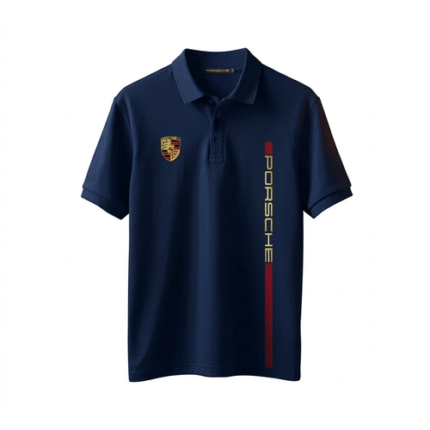 Motorsport Style Cotton Polo Shirt with Vertical Stripe Graphic Regular Fit