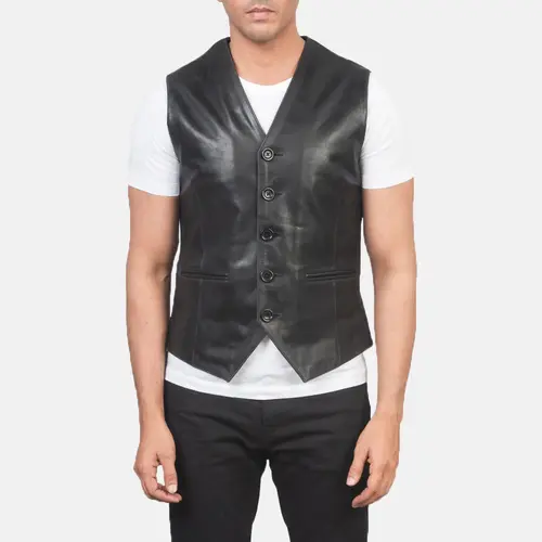 Men’s Brown Leather Vest Cowhide Western Waistcoat with Adjustable Fit