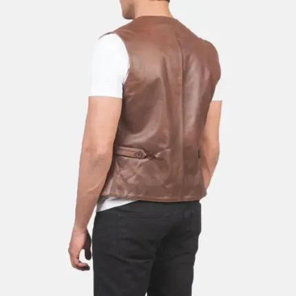 Men’s Brown Leather Vest Cowhide Western Waistcoat with Adjustable Fit