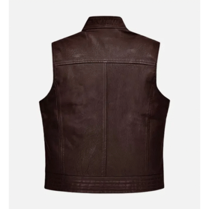 Men’s Road Shaper Leather Vest Cowhide Motorcycle Vest YKK Zip Mandarin Collar Ribbed Hem Slim Fit Design