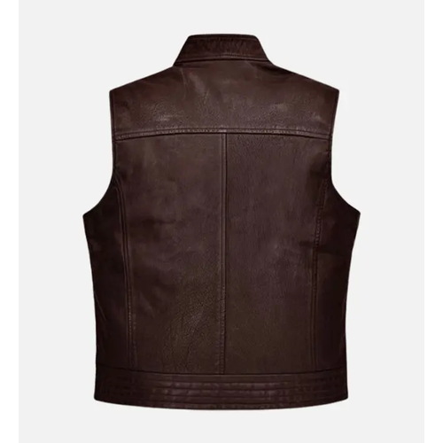 Men’s Road Shaper Leather Vest Cowhide Motorcycle Vest YKK Zip Mandarin Collar Ribbed Hem Slim Fit Design