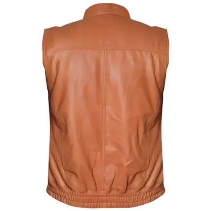 Men’s Leather Motorcycle Vest Cowhide Club Style Zip Pocket Vest