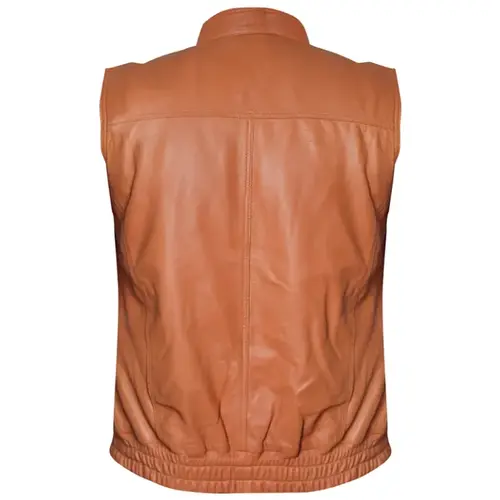 Men’s Leather Motorcycle Vest Cowhide Club Style Zip Pocket Vest