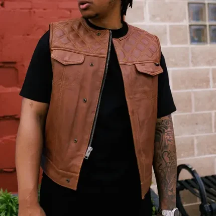 Men’s Motorcycle Leather Vest Cowhide Club Style Concealed Carry Vest