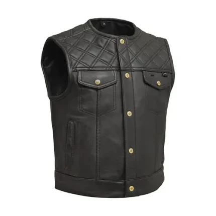 Men’s Club Style Leather Motorcycle Vest Cowhide Pockets Vest