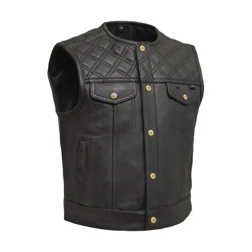 Men’s Club Style Leather Motorcycle Vest Cowhide Pockets Vest