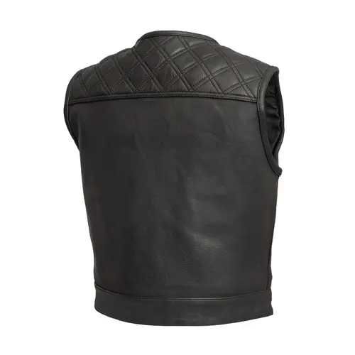 Men’s Club Style Leather Motorcycle Vest Cowhide Pockets Vest