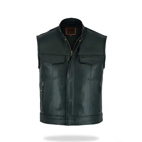 Leather Biker Vest | Club Style Concealed Carry Cowhide