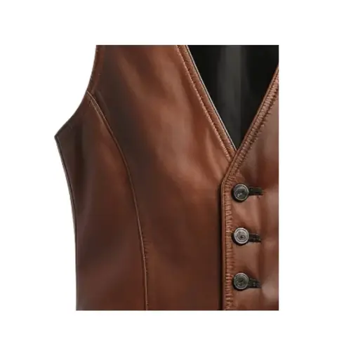 Men’s Brown Leather Vest Cowhide V Neck 5 Button Waistcoat Men’s Brown Leather Vest Cowhide V Neck 5 Button Waistcoat