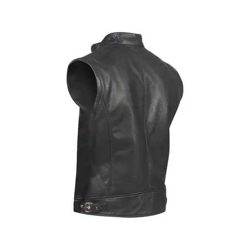 Black Leather Biker Vest Cowhide Zip Front Stand Collar Vest Black Leather Biker Vest Cowhide Zip Front Stand Collar Vest