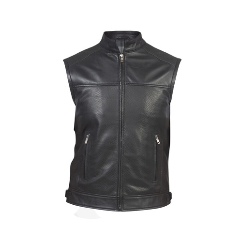 Black Leather Biker Vest Cowhide Zip Front Stand Collar Vest Black Leather Biker Vest Cowhide Zip Front Stand Collar Vest