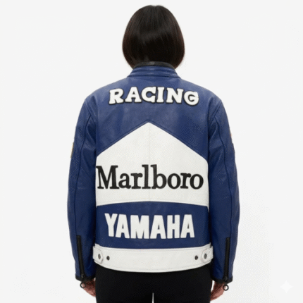 Marlboro Yamaha Racing Leather Jacket Blue Cowhide Armored Jacket