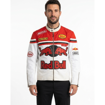 Red Bull Racing Motorcycle Jacket Cowhide Leather Biker Jacket