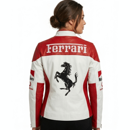 Ferrari Racing Jacket Cowhide Leather Biker Moto Jacket YKK Zip Snap Collar Streetwear Motorsport Style