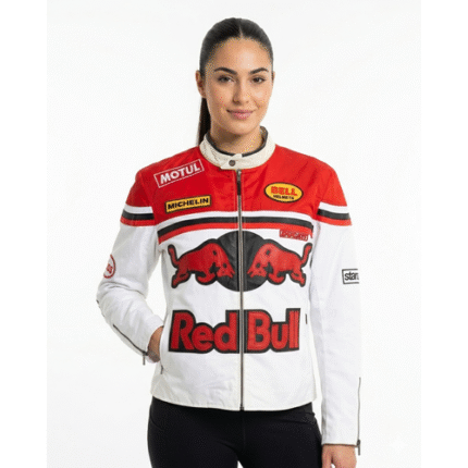 Red Bull Racing Motorcycle Jacket Cowhide Leather Biker Jacket