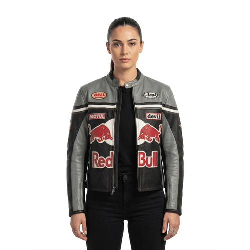 Women’s Red Bull Racing Leather Jacket Black Grey Biker Jacket