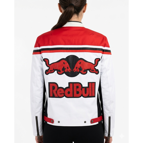 Red Bull Racing Motorcycle Jacket Cowhide Leather Biker Jacket