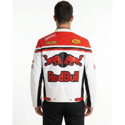 Red Bull Racing Motorcycle Jacket Cowhide Leather Biker Jacket