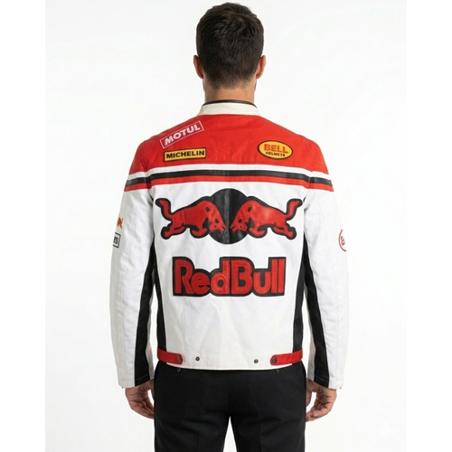Red Bull Racing Motorcycle Jacket Cowhide Leather Biker Jacket