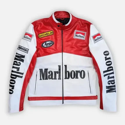 Marlboro Racing Leather Jacket Cowhide Cafe Racer Jacket