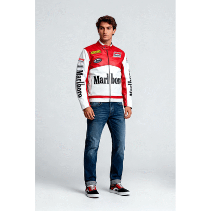 Marlboro Racing Leather Jacket Cowhide Cafe Racer Jacket