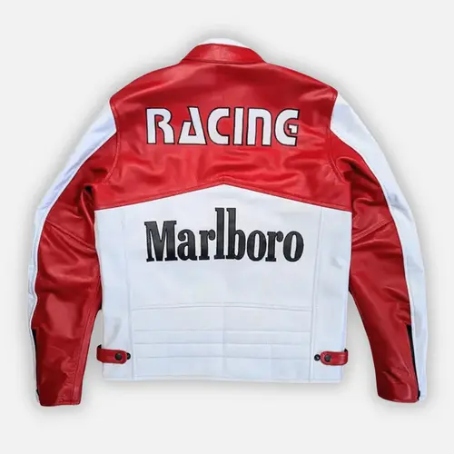 Marlboro Racing Leather Jacket Cowhide Cafe Racer Jacket