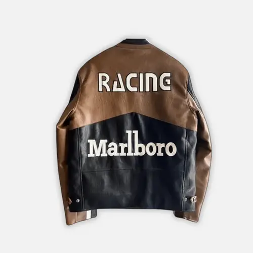 Marlboro Racing Leather Jacket Cowhide Cafe Racer Jacket