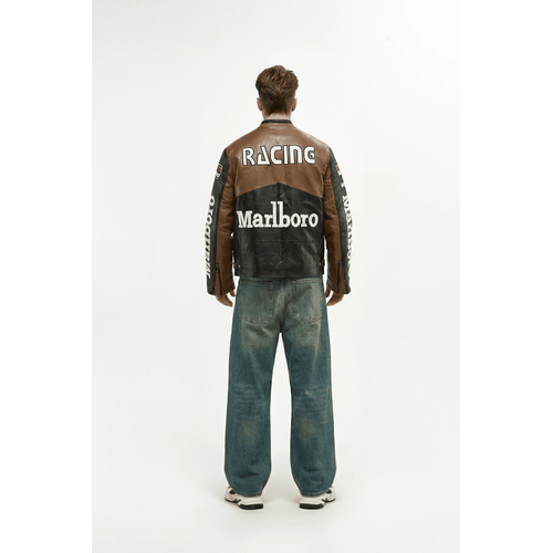 Marlboro Racing Leather Jacket Cowhide Cafe Racer Jacket