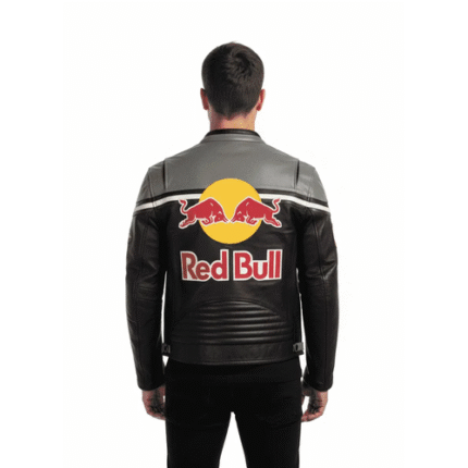 Men’s Red Bull Racing Leather Jacket Black Grey Biker Jacket