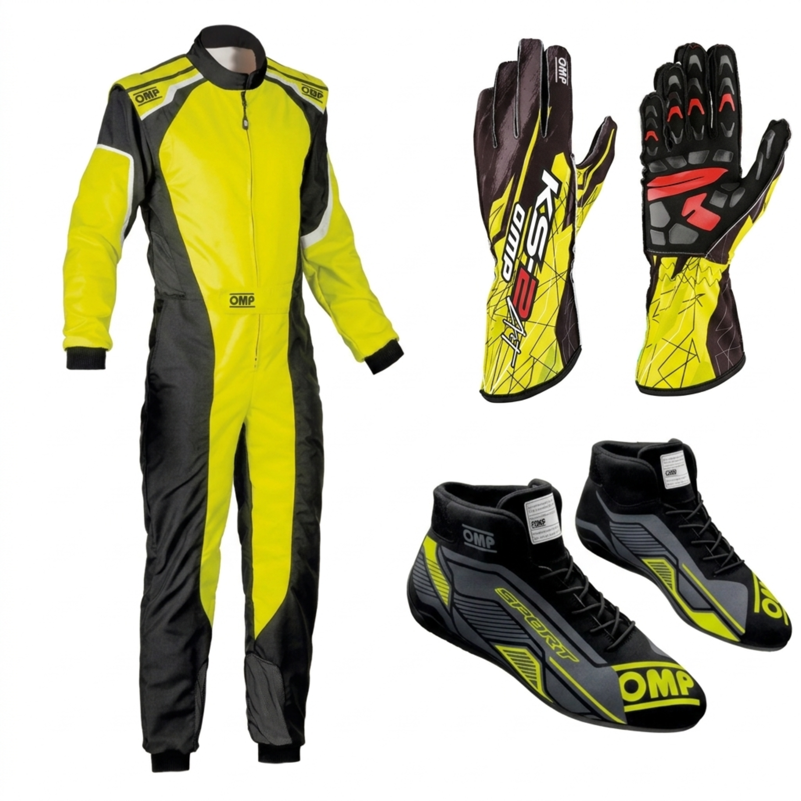 OMP Go Kart Racing Suit Complete Kit Digital Printed Level 2 Kart Suit Shoes & Gloves